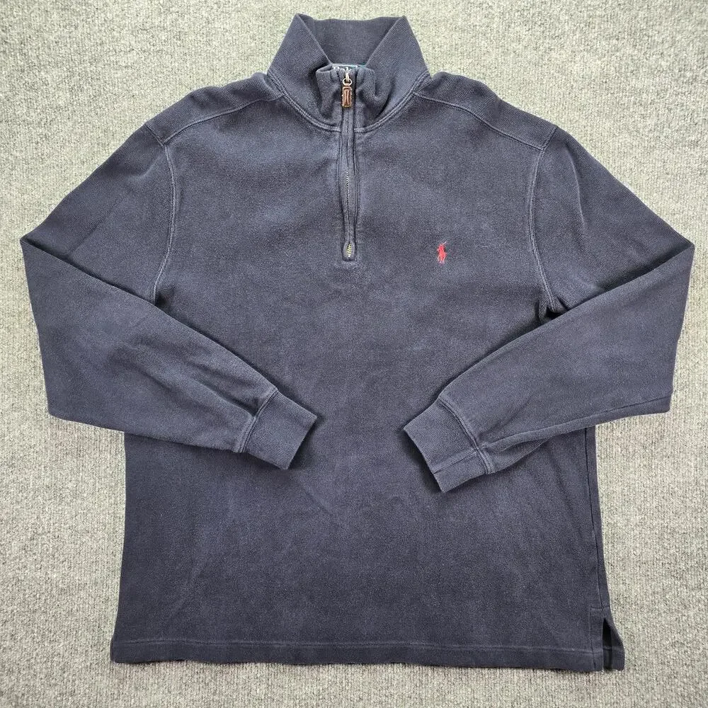 Vintage Polo Ralph Lauren 1/4 Zip Pullover Sweater Mens Large Navy Blue Pony
